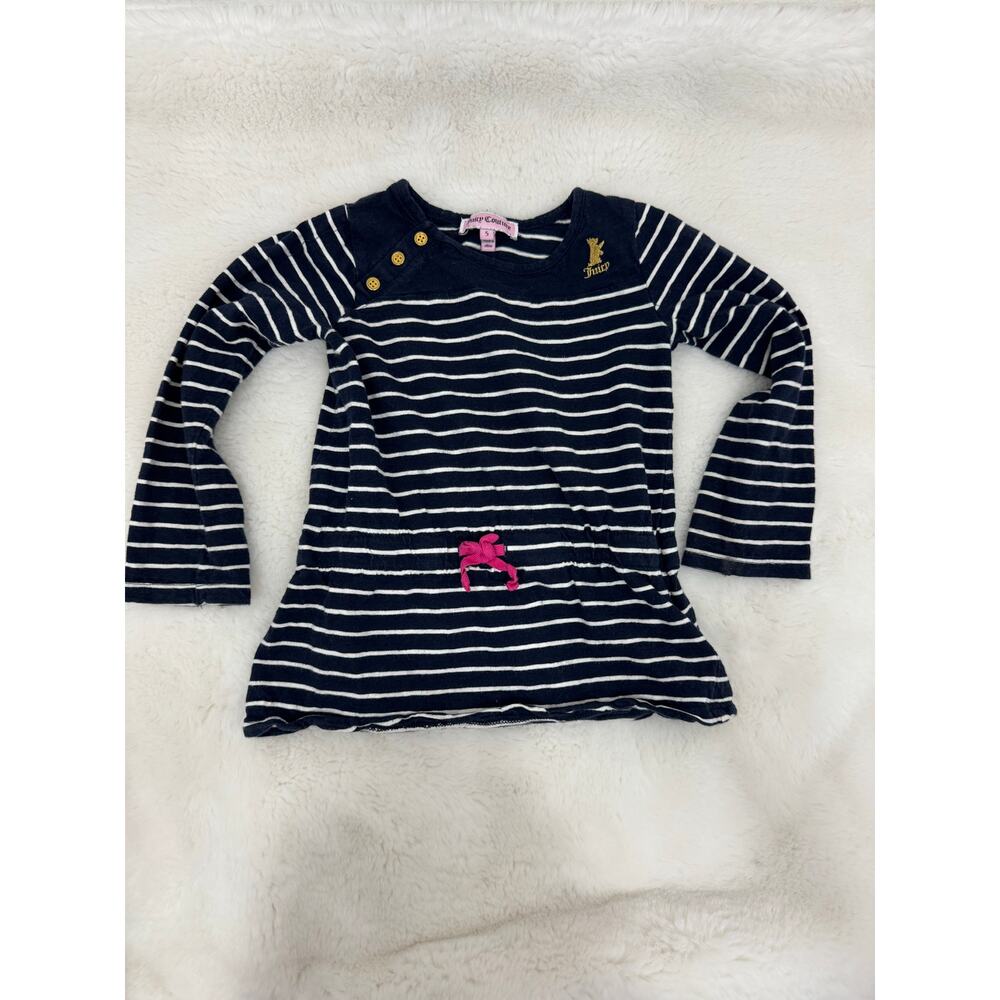 Juicy Couture Girls Size 5 Navy Stripe Long Sleeve Peplum Shirt Crown Logo